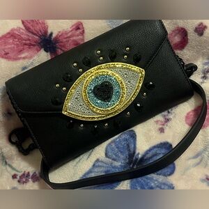 Betsey Johnson Evil Eye Wallet Handbag Clutch on Chain Rhinestone Studded